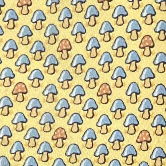 100% REAL HERMES TIE ~ YELLOW BLUE RED & WHITE ALICE IN WONDERLAND MUSHROOMS XL